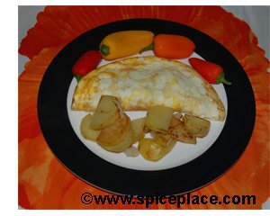 Picture of serving of a Ham & Cheese Omelet with Tabasco