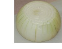 Peeled onion revealing slit from peeling skin